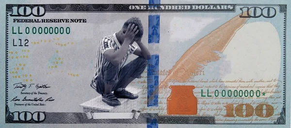 Abd Deki Finansal Krizin Bir Sembolü Yüz Dolarlık Banknot Umutsuzluktan — Stok fotoğraf