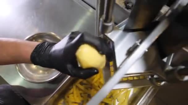 Cocinar papas fritas freír almuerzo cocinado — Vídeo de stock