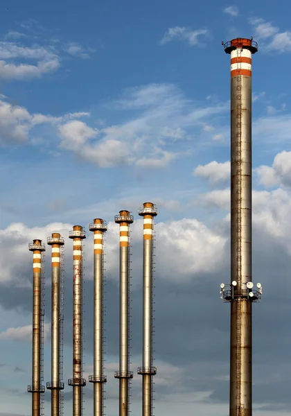 Group of steel factory chimney — Stock Photo, Image