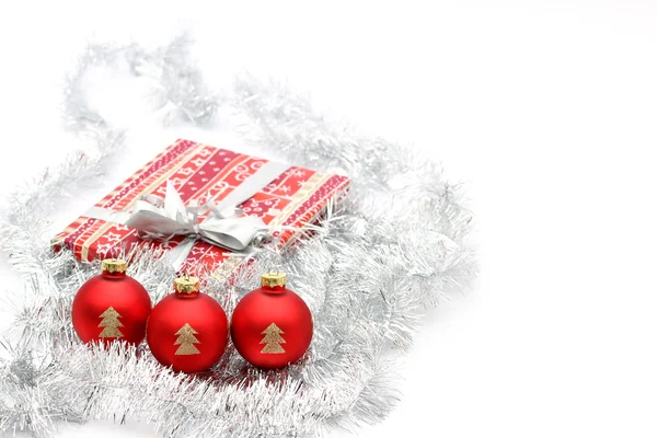 Three red christmas ball on white background — Stock Photo, Image