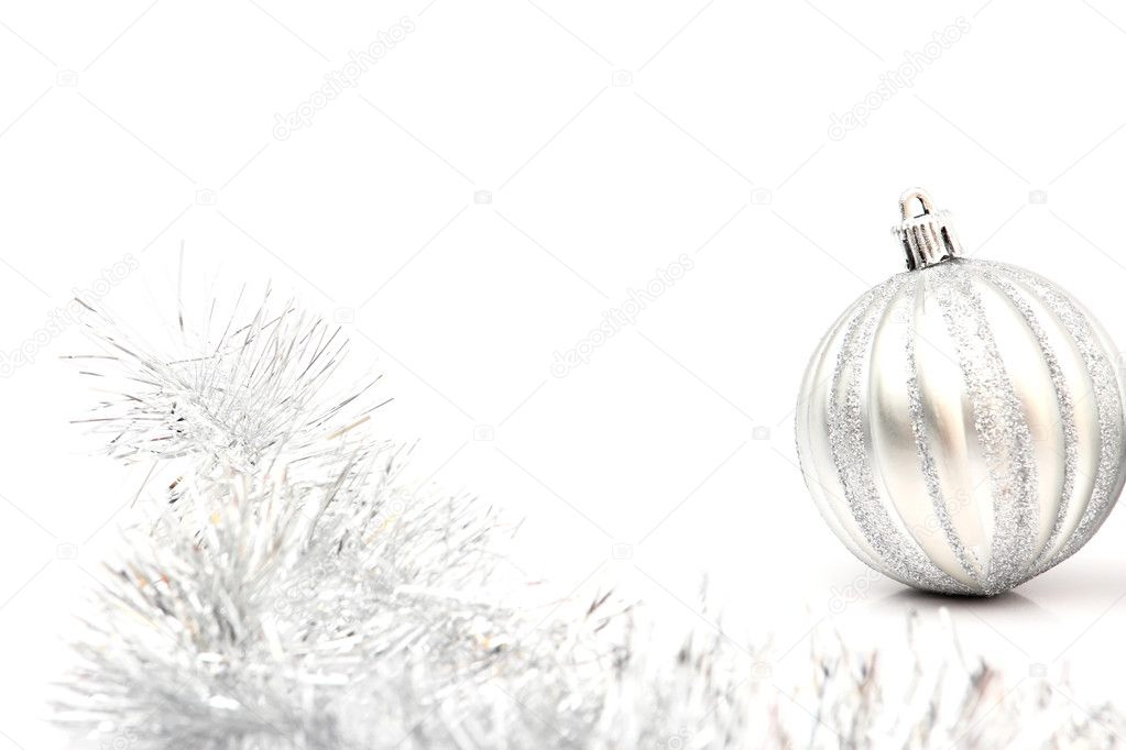 One silver christmas ball on white