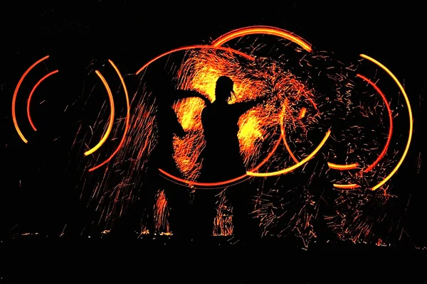 Night dance with fire — Stock Photo, Image