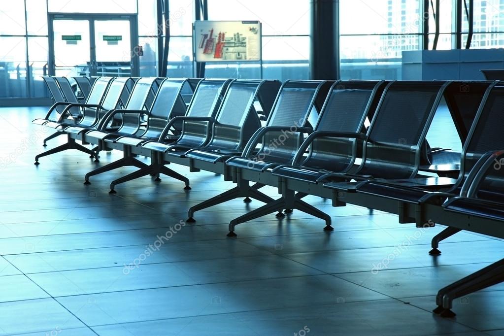 seats from metal in airport hall