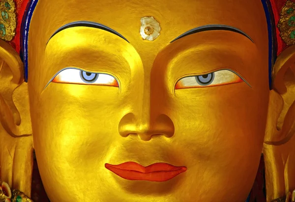 Golden buddha face from Tikse monastery — Stock Photo, Image