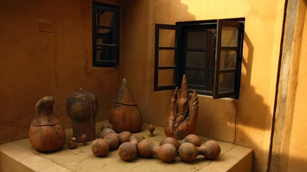 Decorative corner of old rural house with terracotta art — Stock Photo, Image