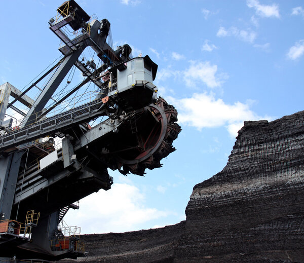 coal mining with big excavator in action