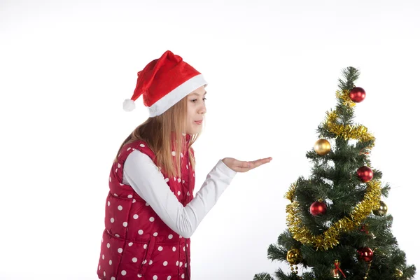 Meisje met kerstcadeau — Stockfoto