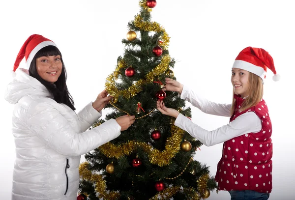 Matka a dcera slaví Vánoce — Stock fotografie