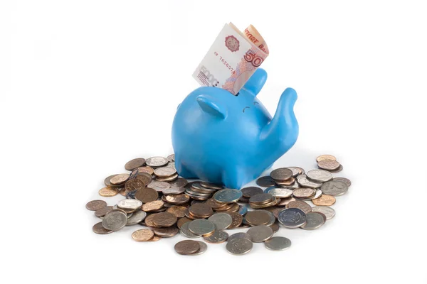 Piggy bank met Russische roebels — Stockfoto