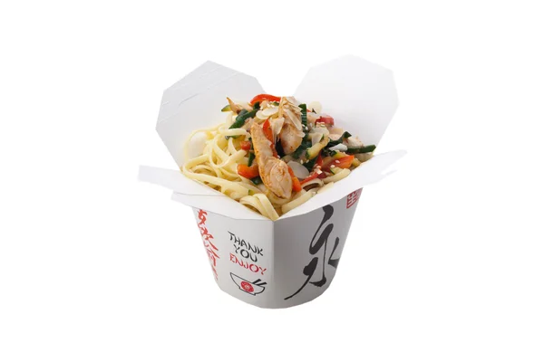 Giapponese kuhnya.Lapsha udon con pollo, verdure, mandorle e Fotografia Stock