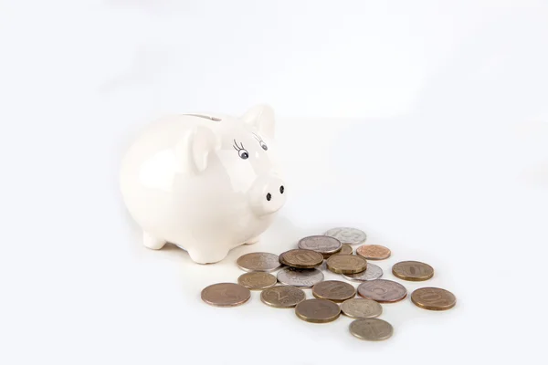 Piggy bank and Russian coins — Stock Photo, Image