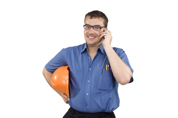 Jonge man met een helm bouw — Stockfoto