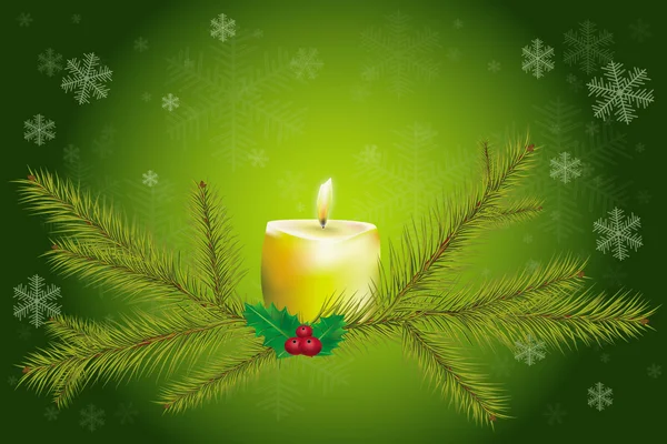Tree branches and candle on a green background — Stock Photo, Image