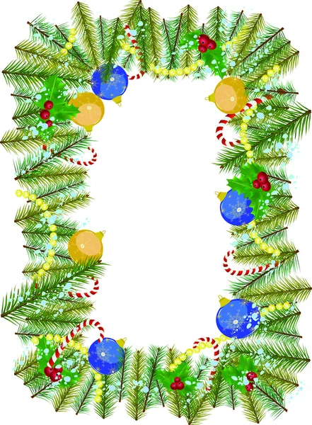 Frame of pine branches with Christmas decorations — Stock Photo, Image