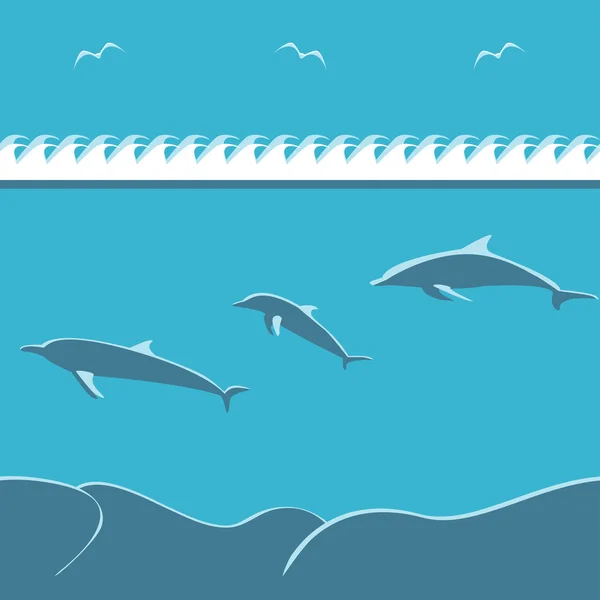 Dolphin och havet — Stock vektor