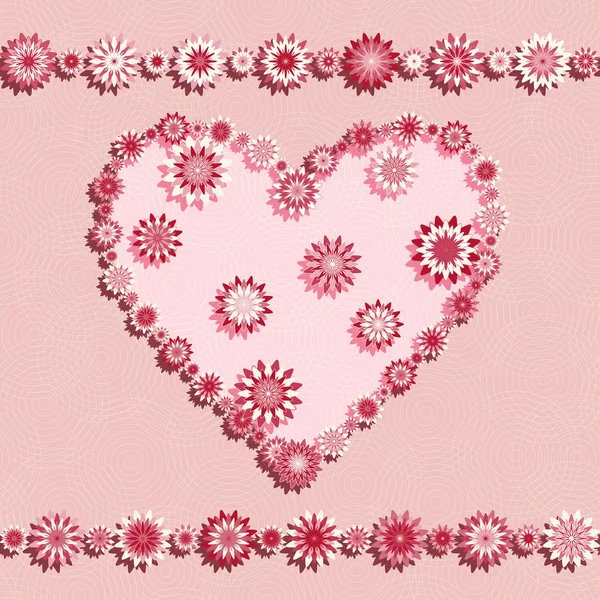 Modello senza cuciture rosa con cuore di fiori - illustrazione vettoriale — Vettoriale Stock