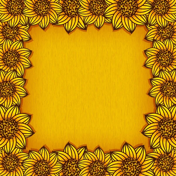 Yellow background with border of sunflowers - vector illustration — Stock Vector