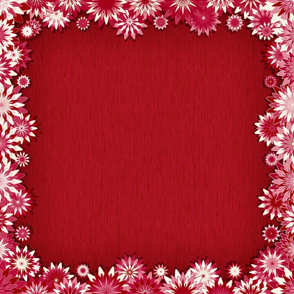 Sfondo rosso con bordo di fiori rosa - illustrazione vettoriale — Vettoriale Stock