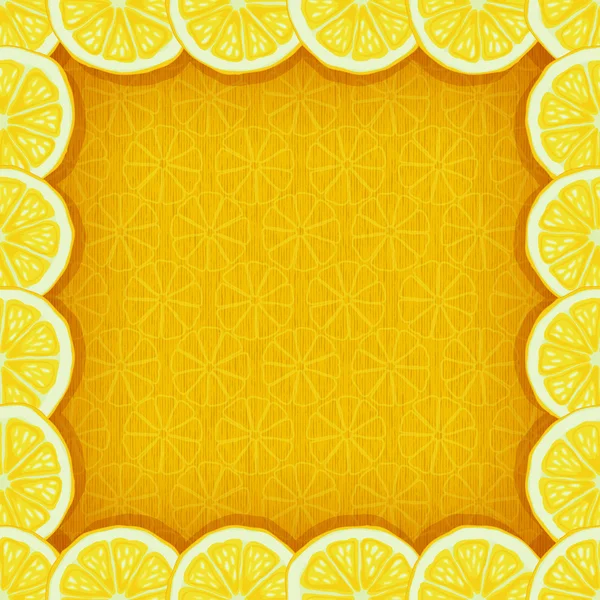 Fundo amarelo com borda de fatias de limão - ilustração vetorial — Vetor de Stock