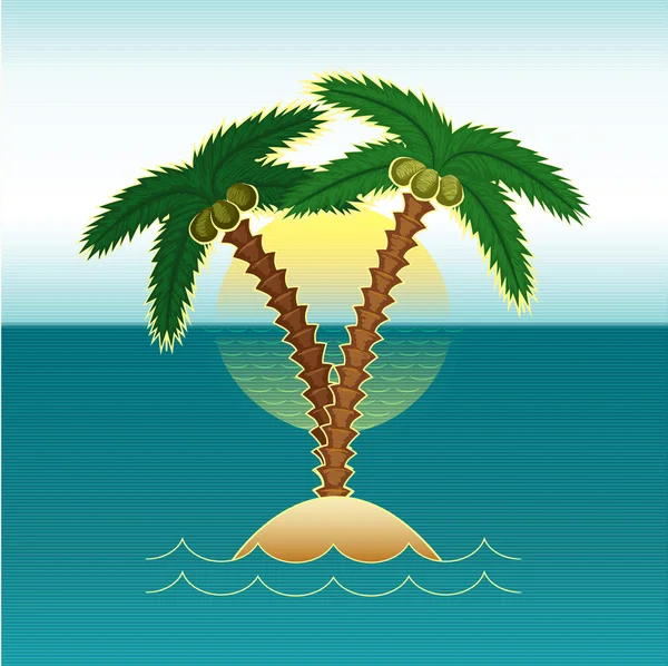 Palm tree in the sea at sunset - vector illustration — Stock Vector