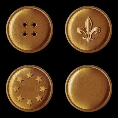 set of vintage bronze buttons - vector illustration clipart