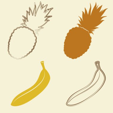 ananas ve muz simgeleri - vektör çizim