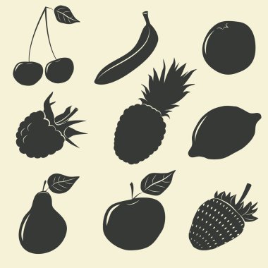 meyve ve çilek simgeler - vektör çizim