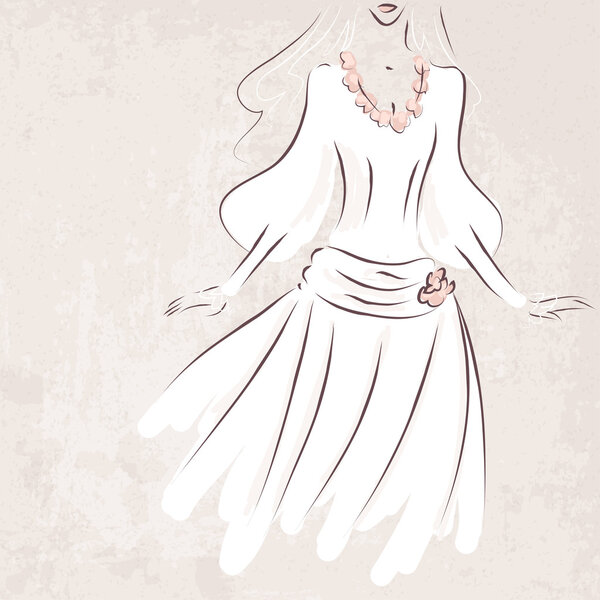 невеста в свадебном платье на грандиозном фоне - векторная иллюстрация
