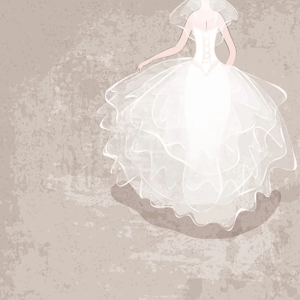 Bruid in trouwjurk op grungy achtergrond - vectorillustratie — Stockvector