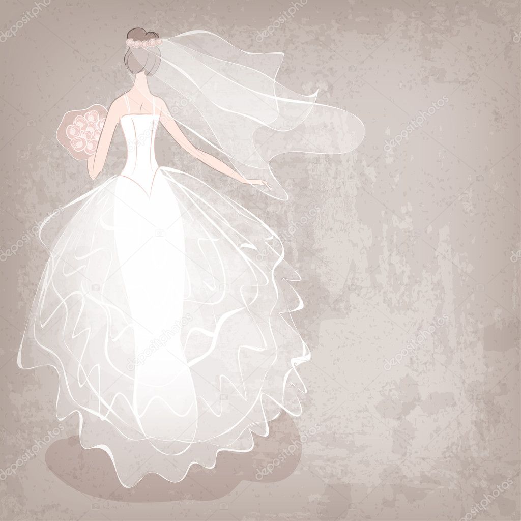 bride in wedding dress on grungy background - vector illustration