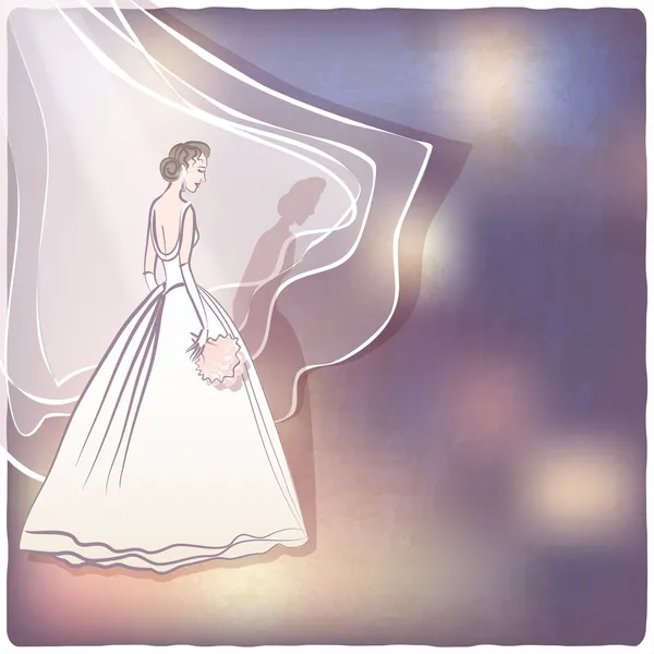 Mariée en robe de mariée sur fond flou abstrait — Stock vektor