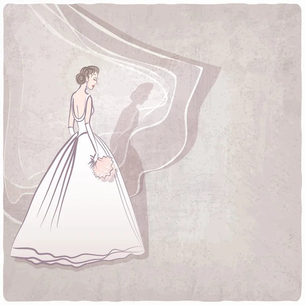 Bruid in trouwjurk op grungy achtergrond — Stockvector