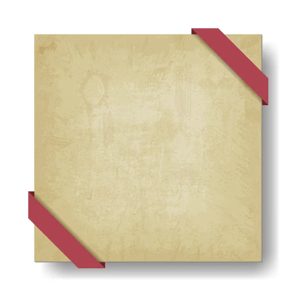 Oud papier achtergrond met rood lint — Stockvector