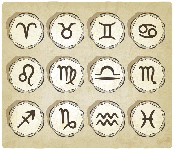 Ensemble de signes du zodiaque sur fond rétro — Image vectorielle