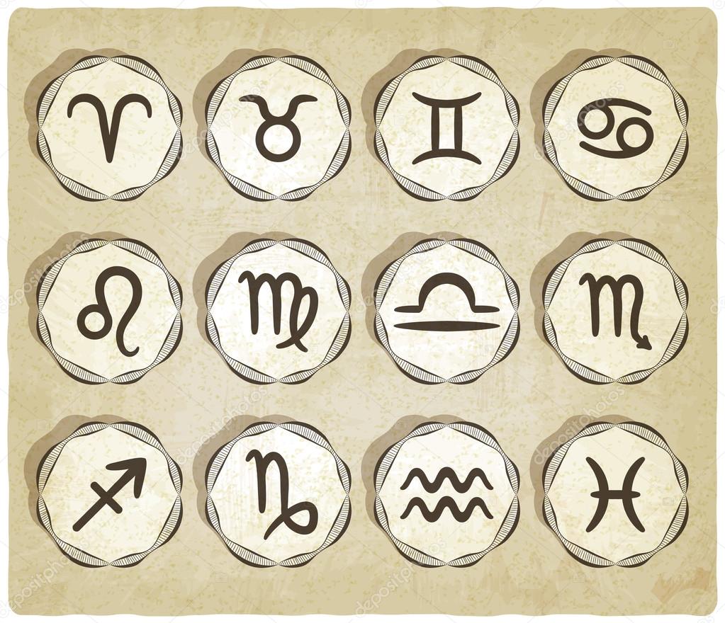 set of zodiac signs on retro background