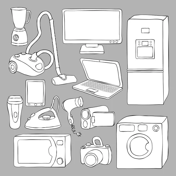 Peralatan rumah tangga dan ikon elektronik - Stok Vektor
