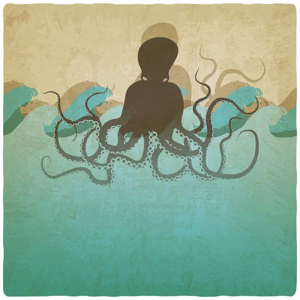 Vintage marine background with octopus — Stock Vector