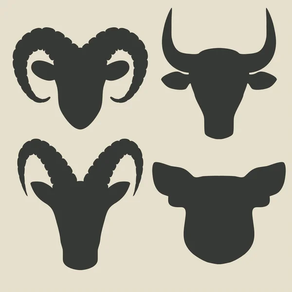 Animali da fattoria icone testa — Vettoriale Stock