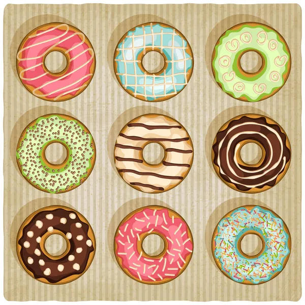 Donuts retro striped background — Stock Vector