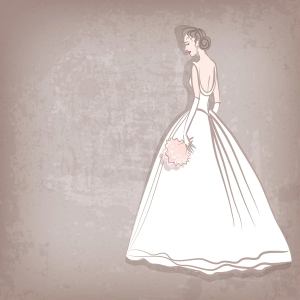 Sposa in abito da sposa su sfondo grungy — Vettoriale Stock