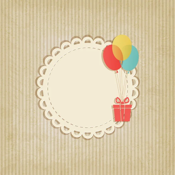 彩色的气球复古条纹背景上的礼物 — 图库矢量图片