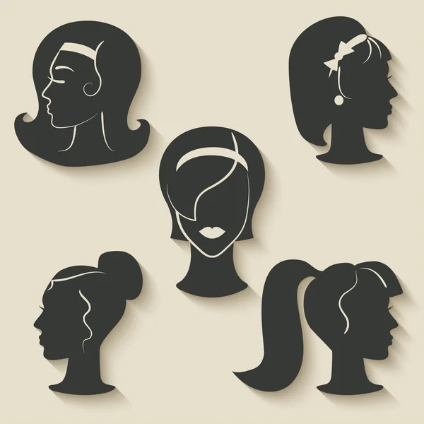 Ícones de penteado mulheres — Vetor de Stock