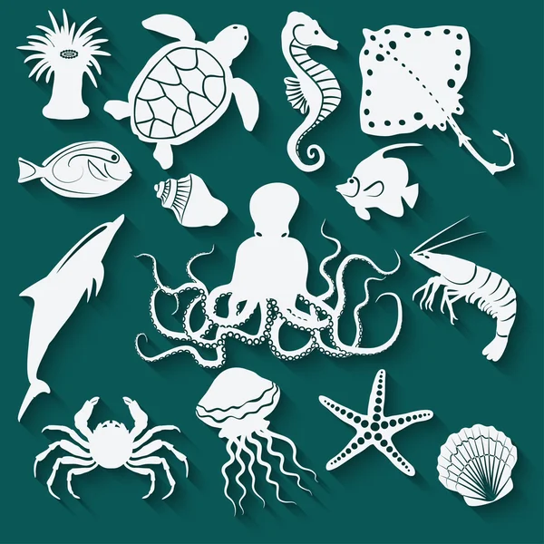 Animaux de mer et icônes du poisson — Image vectorielle