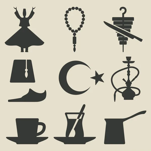 Turkish national icons set — Stock Vector