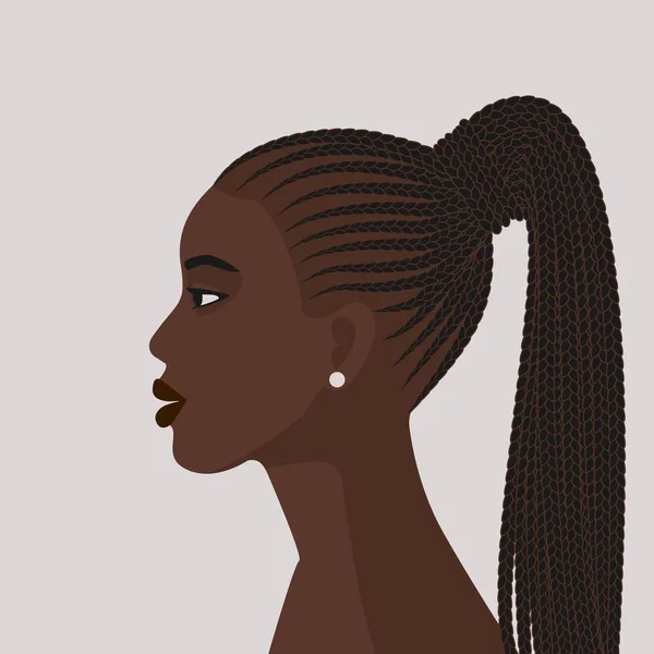 Μαύρο Κορίτσι Πλεκτή Αλογοουρά Εικονογράφηση Διανύσματος — Διανυσματικό Αρχείο