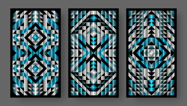 Tarot Cartas Espalda Conjunto Azul Plata Patrón Geométrico Ilustración Vectorial — Archivo Imágenes Vectoriales