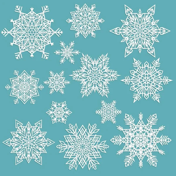 Conjunto Copos Nieve Blancos Sobre Fondo Azul Ilustración Vectorial — Archivo Imágenes Vectoriales