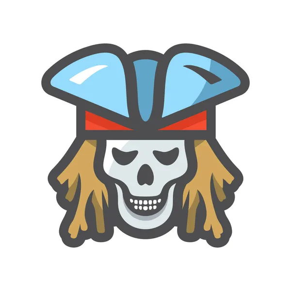 Cráneo pirata con bandana roja y sombrero Icono de vector Ilustración de dibujos animados — Vector de stock