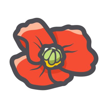 Haşhaş kırmızısı çiçek vektör simgesi Çizgi film illüstrasyonu