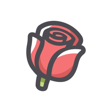 Kırmızı Gül Çiçeği Vektör Simgesi Çizim Çizimi.